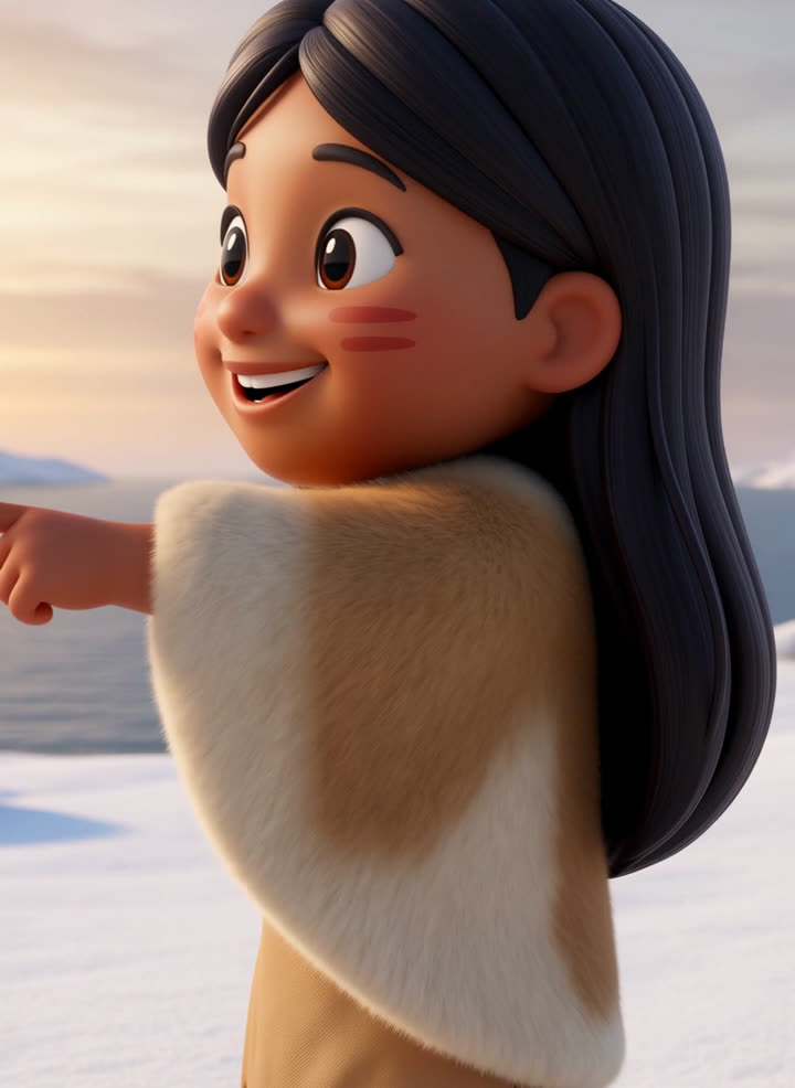 Lola, niña selk'nam, en la nieve de Tierra del Fuego